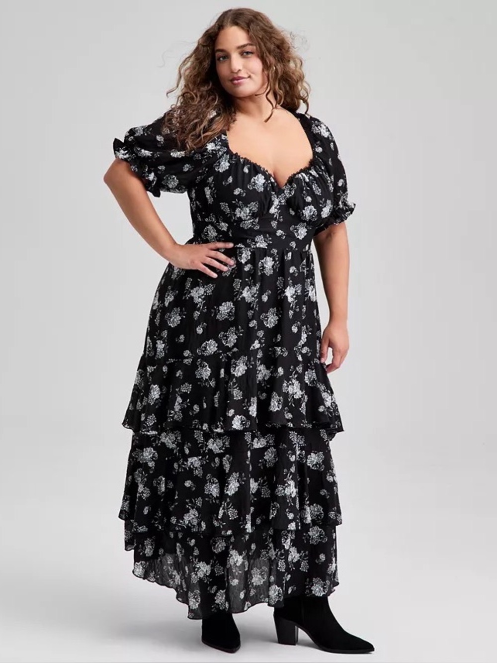 NWT And Now This Trendy Plus Size Puff Sleeve Dress 2X Black Combo